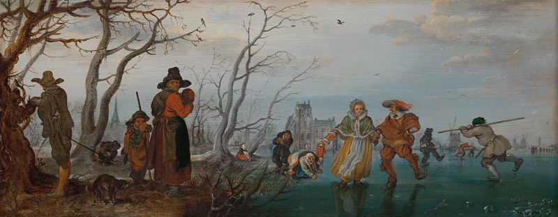 Winter by Adriaen Pietersz van de Venne, oil on panel depicting a frosty landscape.