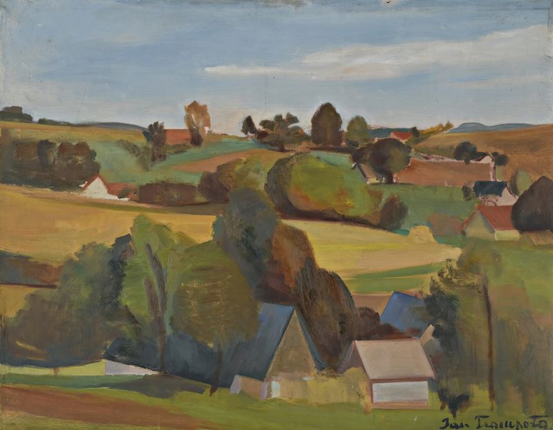 Romanticism landscape by Jan Trampota featuring rolling hills and lush greenery.