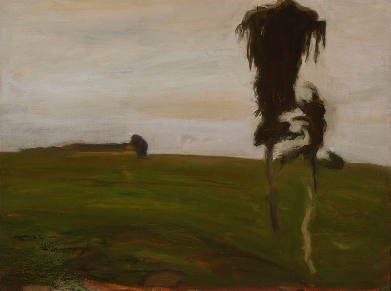 Evening by Wojciech Weiss, oil on canvas depicting a vibrant landscape at dusk.