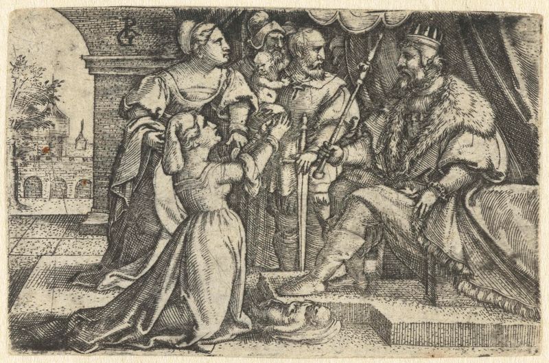 Gravura de Georg Pencz mostrando o Rei Salomão presidindo uma cena de julgamento