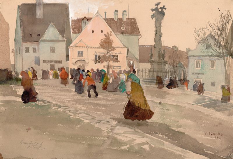 Paisagem com uma vila em verdes esmeralda de Oskar Laske, 1909, expressionismo