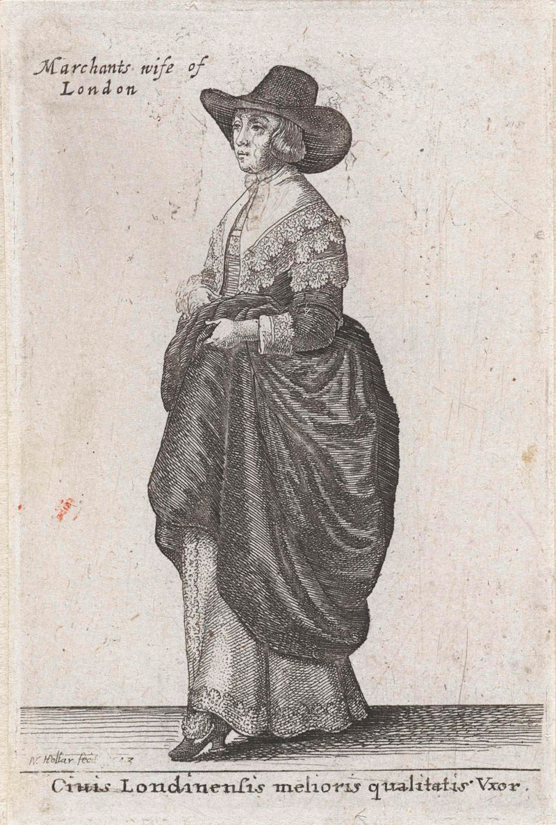 Retrato de una mujer en un vestido de encaje, grabado de Wenceslaus Hollar
