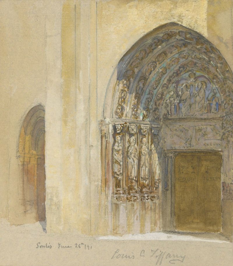 Paisaje luminoso con árboles en óleo sobre lienzo de Louis Comfort Tiffany