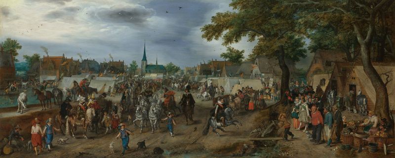Historical scene of Princes Maurice and Frederick Henry at the Valkenburg Horse Fair, oil painting by Adriaen Pietersz van de Venne.