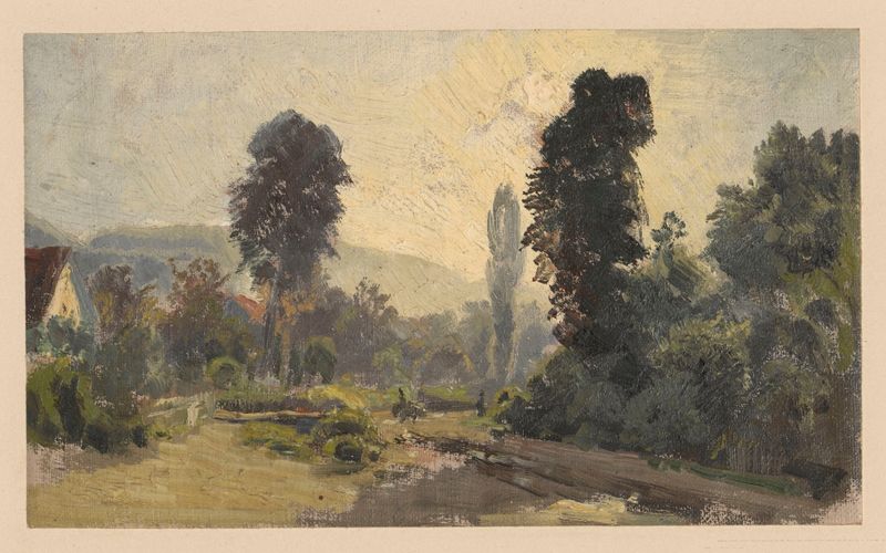 A country road in Pełcznica de Adolf Dressler, pintura al óleo que representa un paisaje sereno