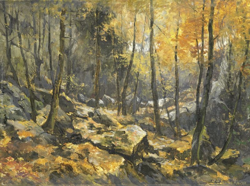 Paisagem com rochas rugosas, pintura a óleo de Egbert Rubertus Derk Schaap