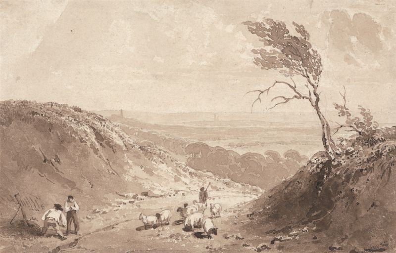 Road Workers, near Lillebonne de Richard Parkes Bonington, óleo sobre lienzo que muestra trabajadores en un paisaje rural
