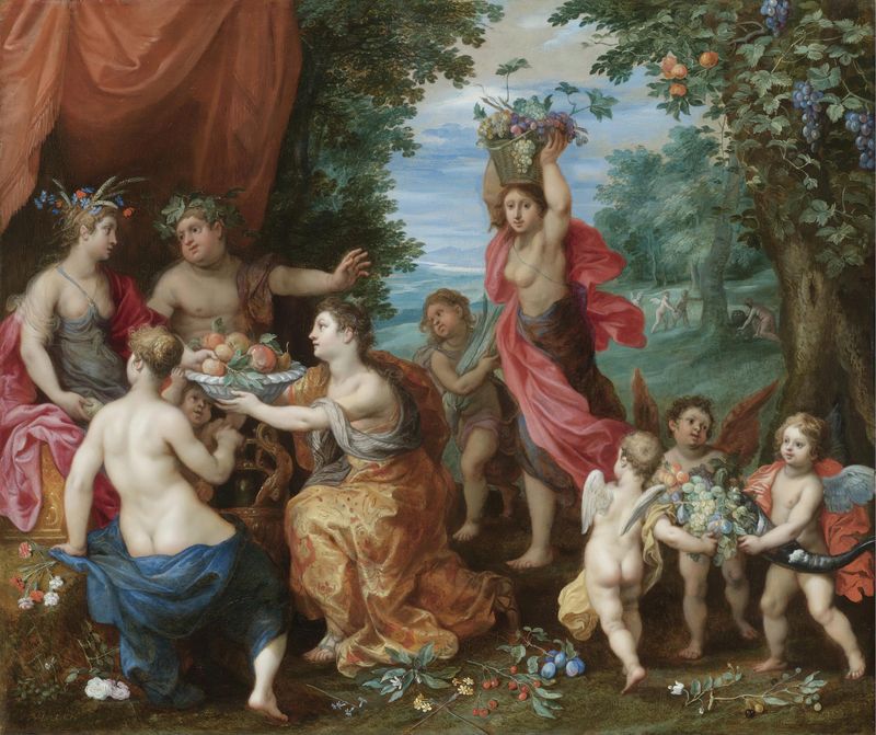 A Bacchanal With Ceres, Bacchus And Venus, oil on canvas by Jan Brueghel the Younger