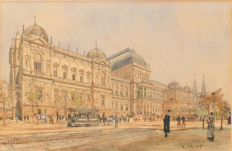 The University of Vienna under construction, oil on canvas by Rudolf von Alt