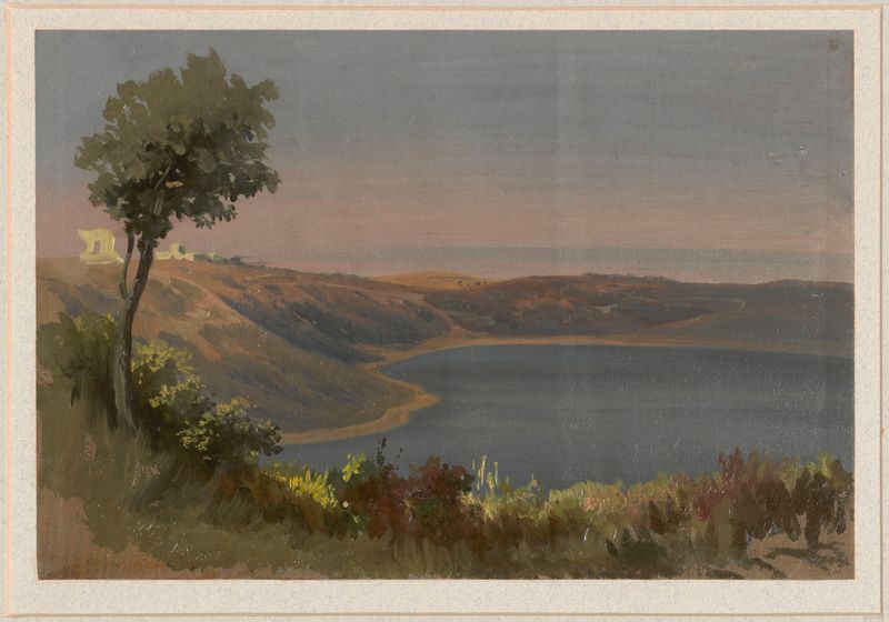 Lago Albano óleo de Arthur Blaschnik que muestra aguas serenas y suaves nubes