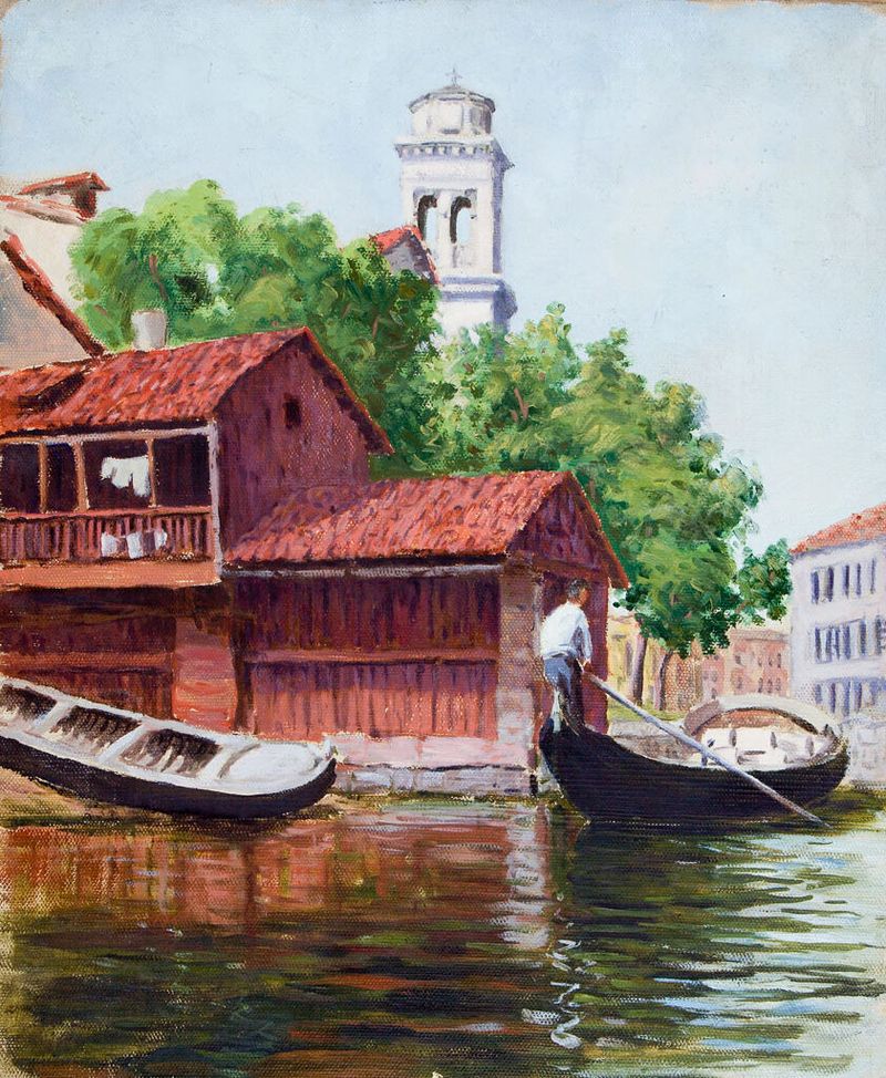 Canal scene with two gondolas, oil on canvas by Kanji Nakamura