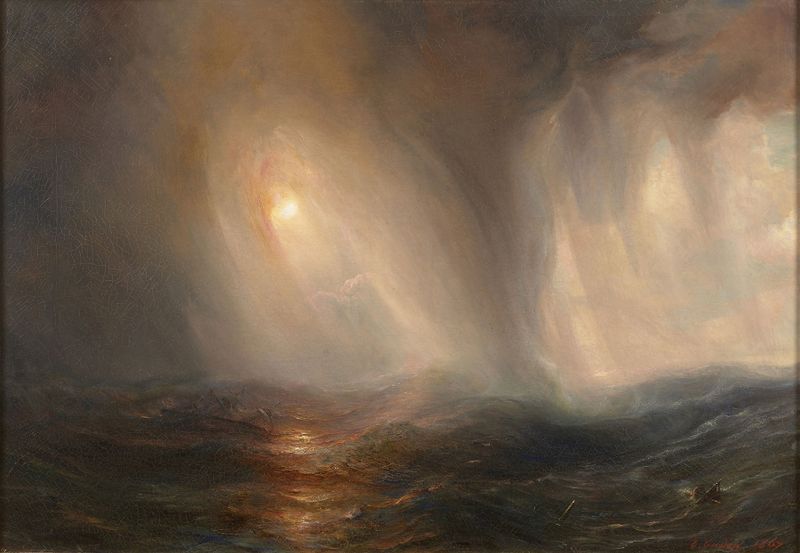 Escena marina que representa un mar tempestuoso con olas y luz de Théodore Gudin, pintura al óleo