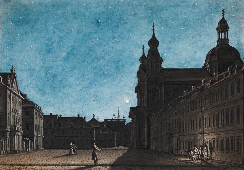Der Mannheimer Theaterplatz bei Mondschein de Giuseppe Quaglio, medio desconocido