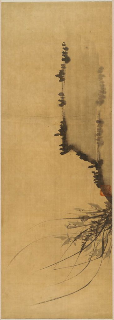Orchids and Rocks, ink on silk by Yi Ha-ŭng