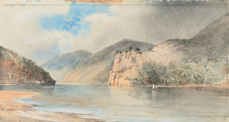Landscape of Taieri River, Otago by Nicholas Chevalier, oil painting