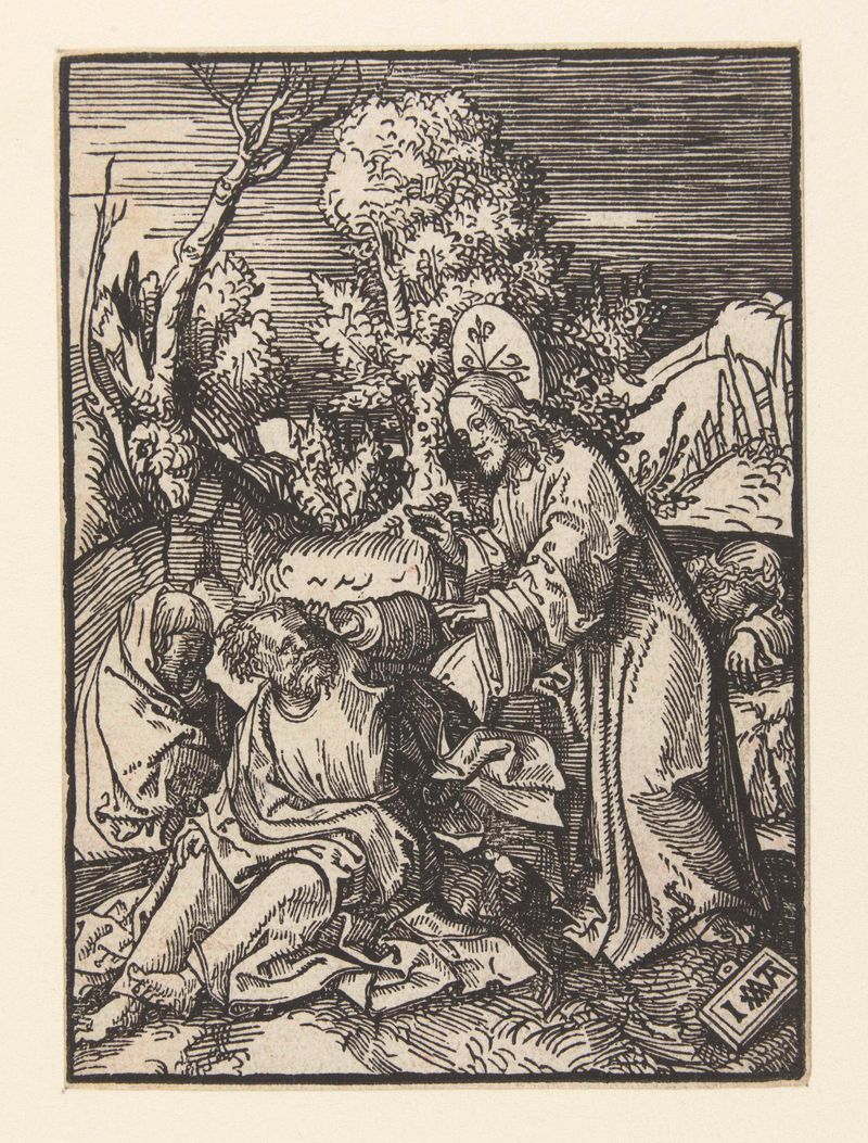 Christus wekt de slapende discipelen, paper by Jacob Cornelisz van Oostsanen, depicting Christ with sleeping disciples.