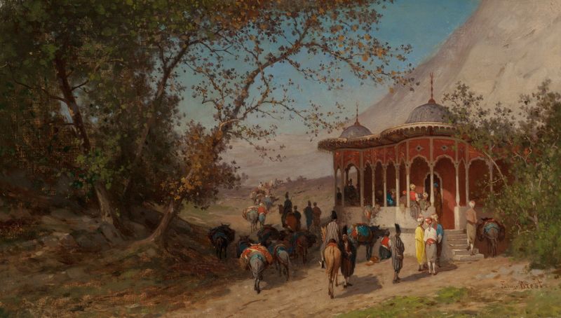 Landscape with soft hues of blue and green by Germain Fabius Brest, oil on canvas