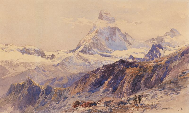 Landscape of Matterhorn mountain by Edward Theodore Compton, oil painting