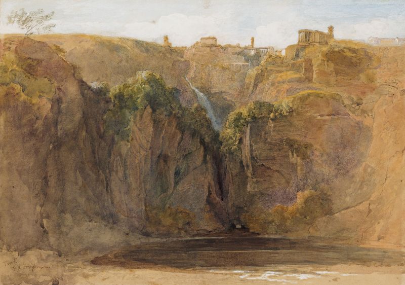 Paisagem de Tivoli com luz do sol e colinas de George Arthur Fripp, pintura a óleo