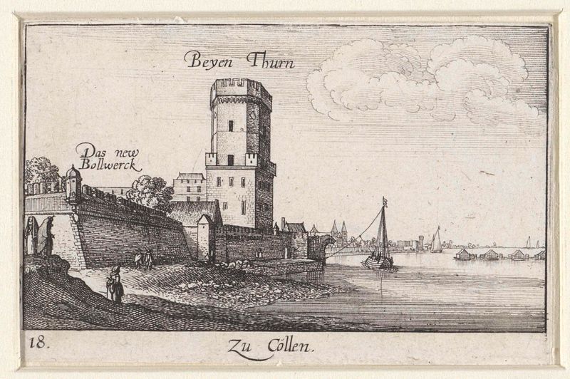 Gravura de Wenceslaus Hollar mostrando as muralhas de Colônia iluminadas por luz dourada