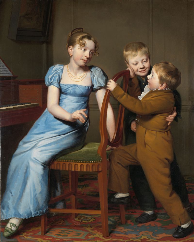 Pintura a óleo de Willem Bartel van der Kooi mostrando crianças ao redor de um piano