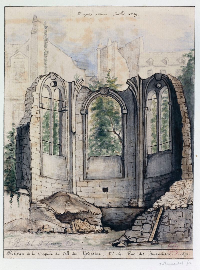 Ruins of the chapel at collège des Grassins, oil painting by Alfred Bonnardot