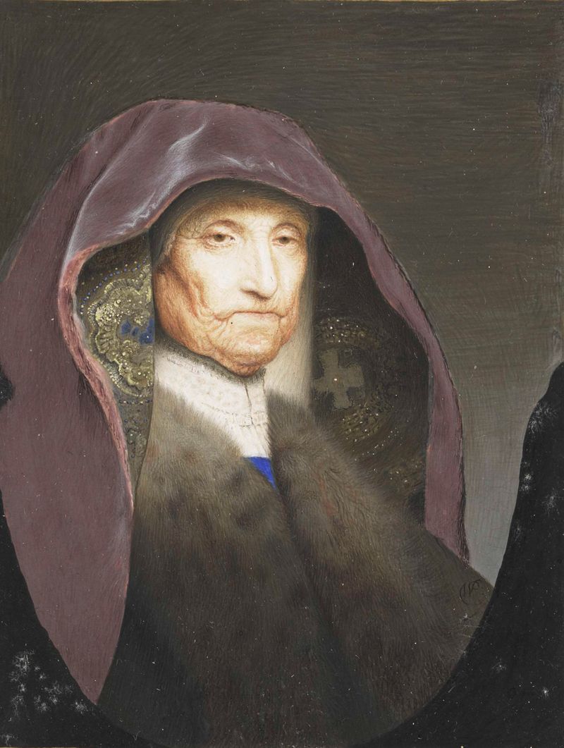 Retrato de una anciana de Willem Paulet, medio de pergamino