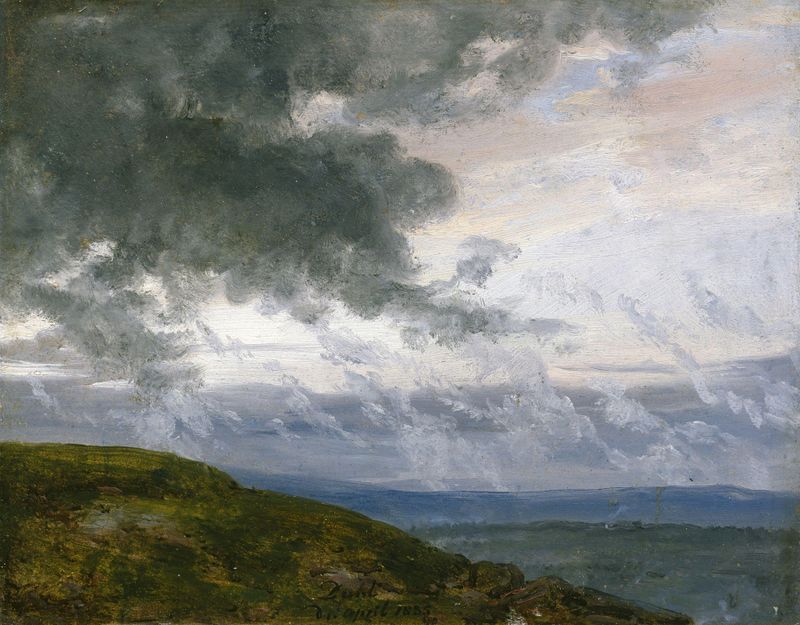 Storm Clouds by Johan Christian Dahl, oil painting depicting dark storm clouds and a glowing horizon.