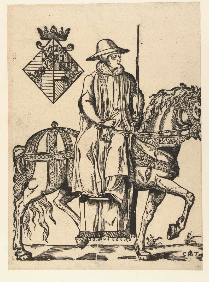Retrato de Maria van Hongarije a caballo, papel de Cornelis Anthonisz