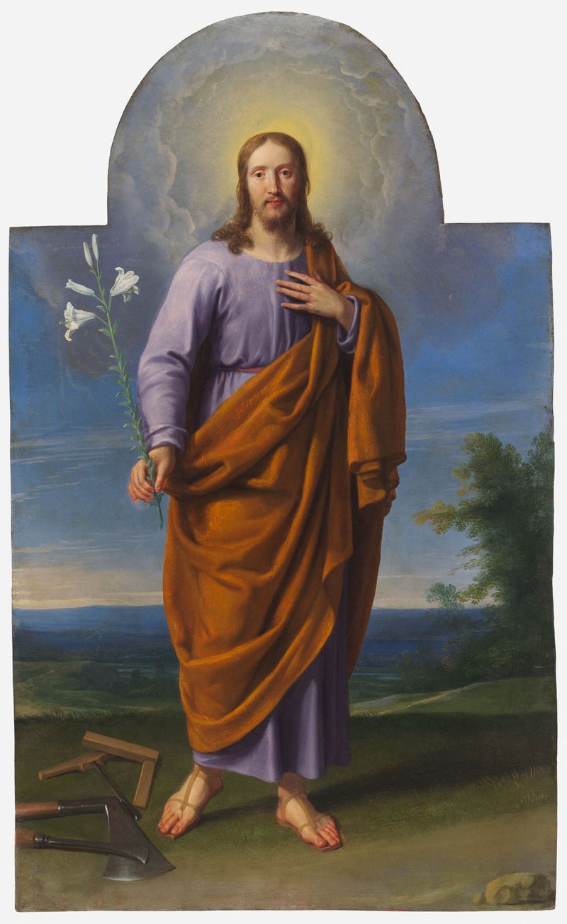 São José de Philippe de Champaigne, meio cobre, representando uma figura pensativa em luz suave.