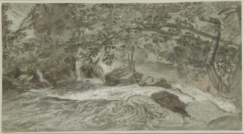 Baroque landscape depicting a river with overhanging branches by Franz Joachim Beich