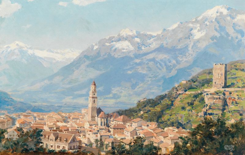 Landscape of South Tyrol, View of Meran by Erich Kips, oil painting