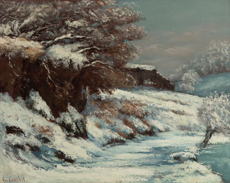 Effet De Neige de Gustave Courbet, óleo sobre tela representando uma paisagem coberta de neve.