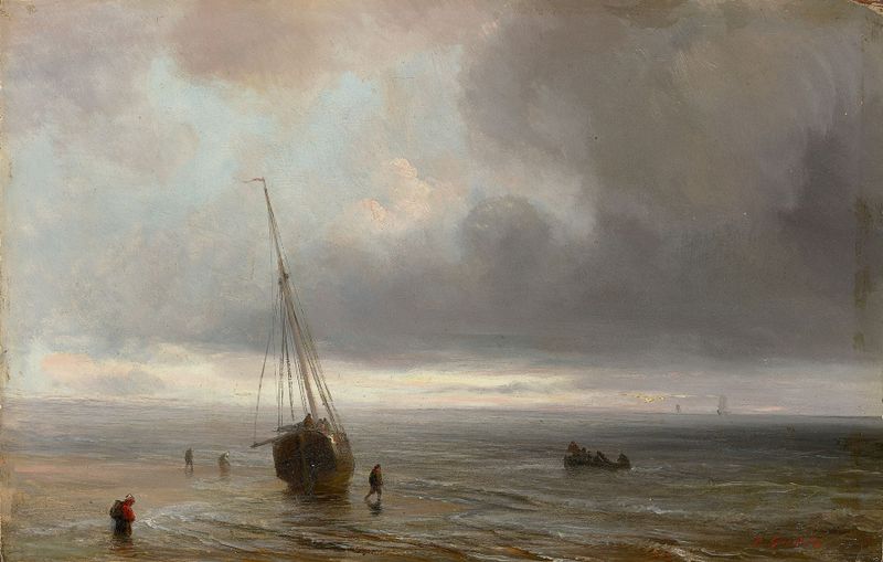 Cena marinha representando ondas e costa de Théodore Gudin, pintura a óleo