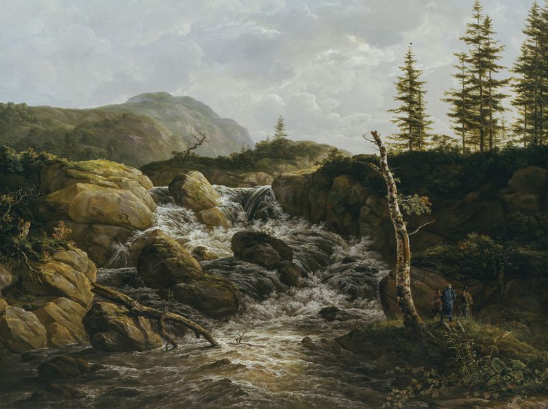 Mountainous landscape with a waterfall, oil painting by Johan Christian Dahl