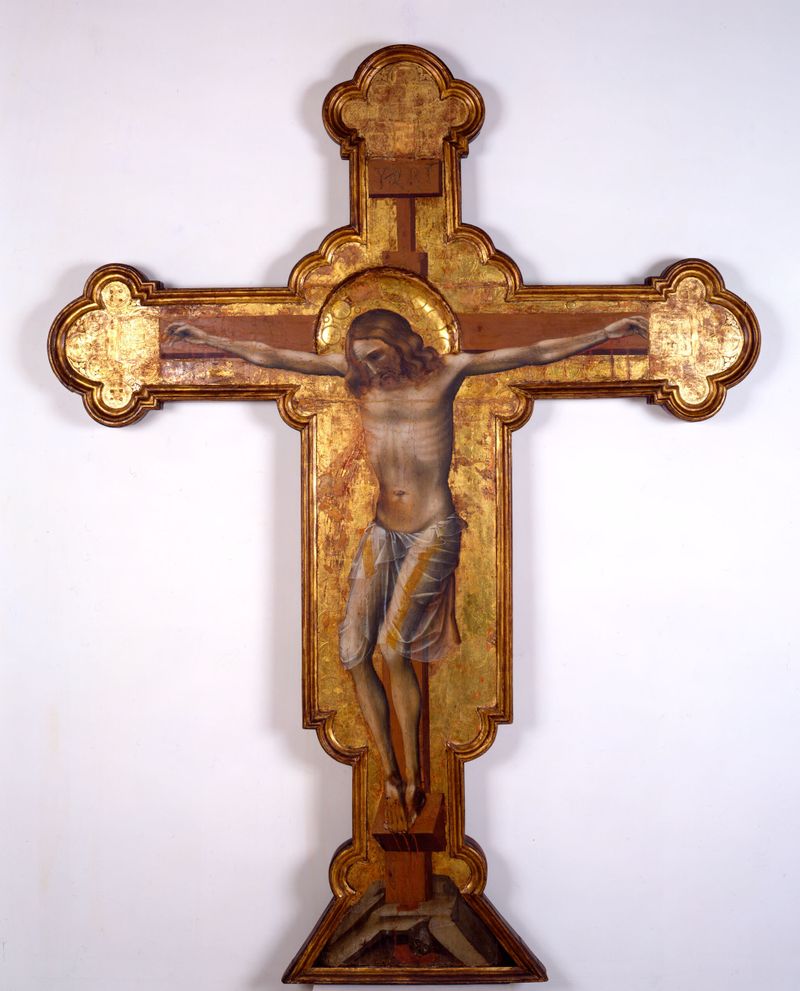 Cristo na Cruz, folha de ouro sobre painel de Guariento di Arpo