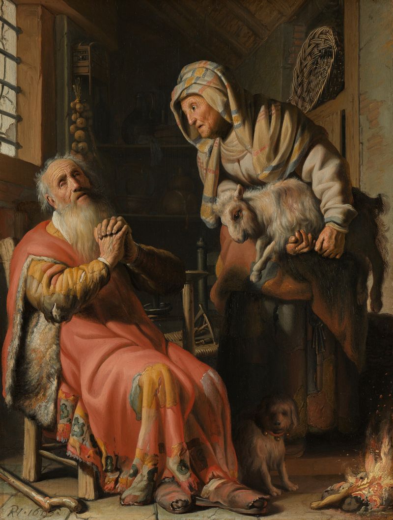Tobit e Anna com o Kid, óleo sobre painel de Rembrandt van Rijn