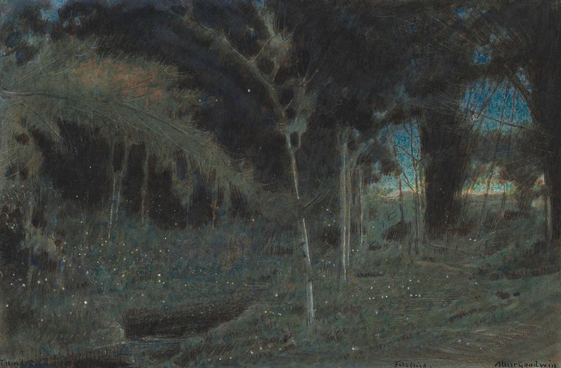 Fireflies, Trinidad by Albert Goodwin, watercolor on paper depicting a tropical landscape with fireflies.