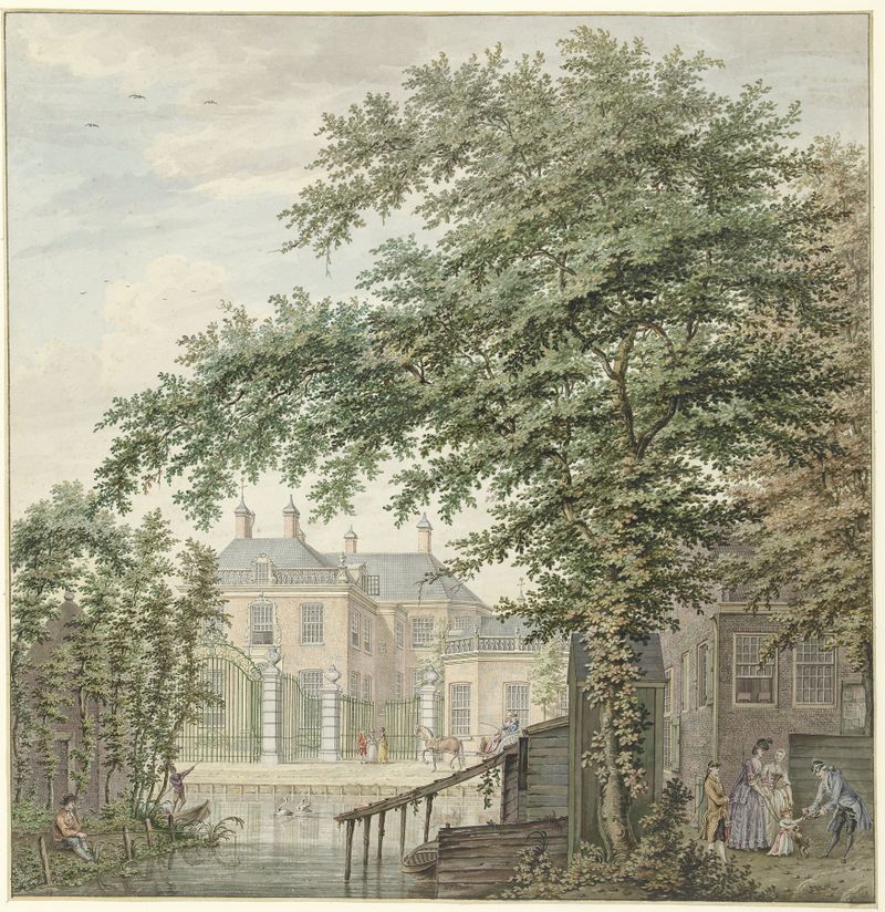 Landscape of the Vecht river and Luxemburg House by Hermanus Petrus Schouten, oil painting