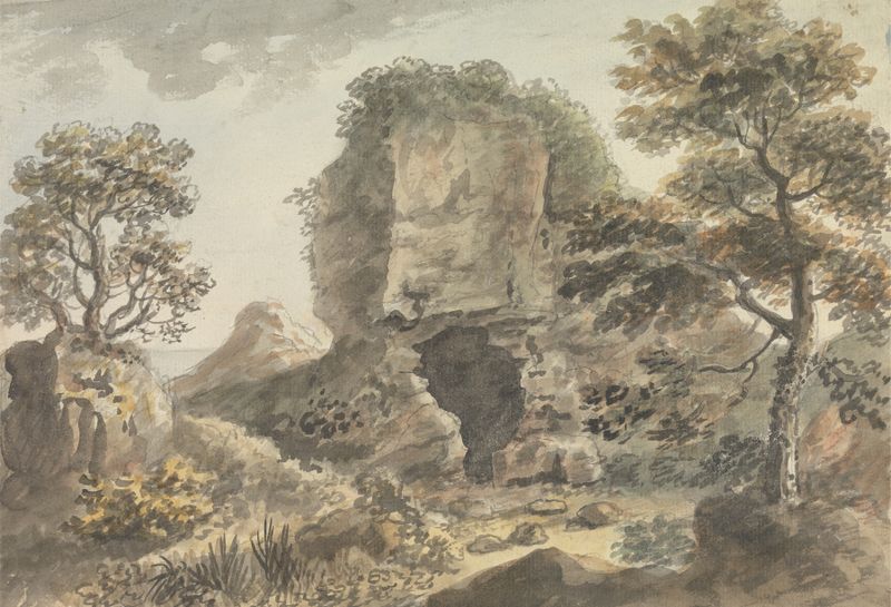 Acuarela de Coplestone Warre Bampfylde que representa una roca con tonos pastel