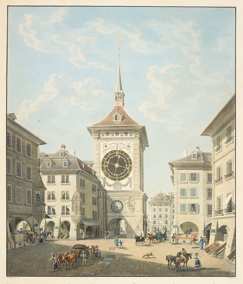 Vue de la tour de la Grande-Horloge à Berne, pintura a óleo de Gabriel Lory the older