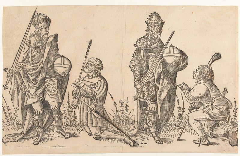 Gravura de Unknown Artist representando os imperadores Trajanus e Augustus