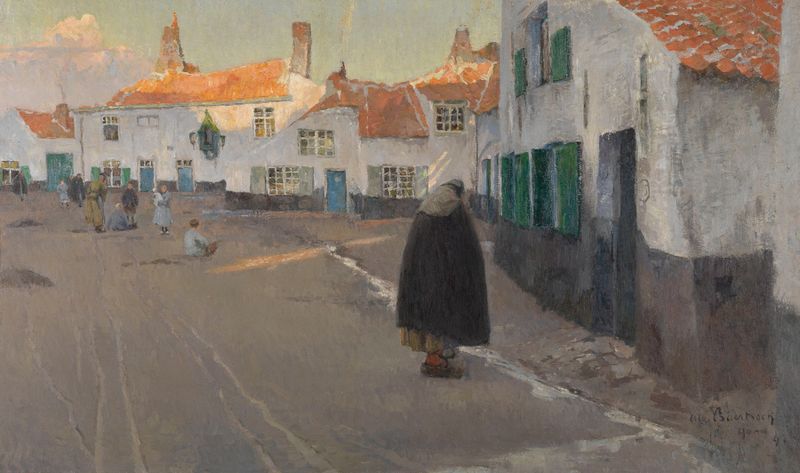 Genre scene with silhouettes in a square, oil painting by Albert Baertsoen
