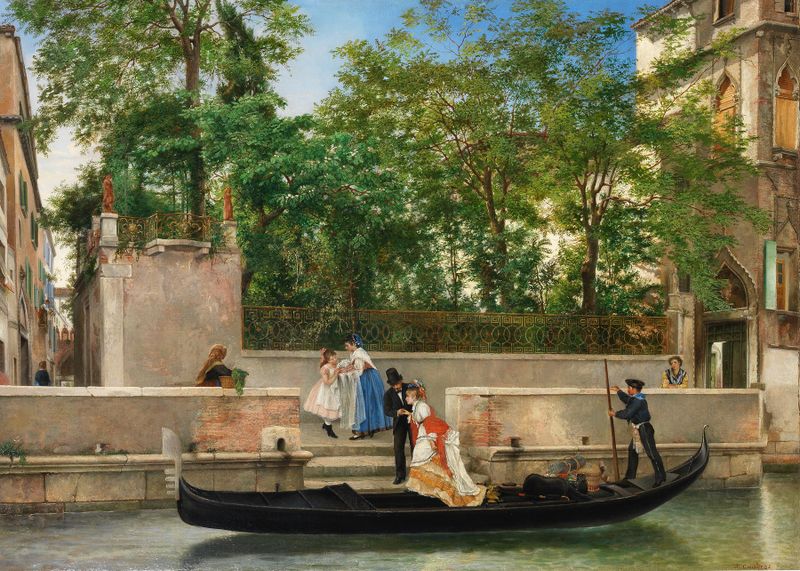 Cena de gênero representando uma festa de batismo de Joaquín Cuadras, pintura a óleo