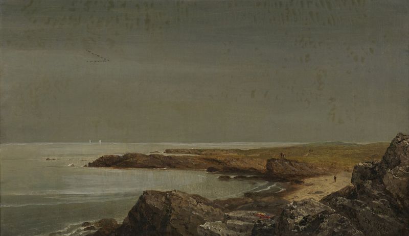 Coast Scene de John Frederick Kensett, pintura al óleo que representa un paisaje costero tranquilo