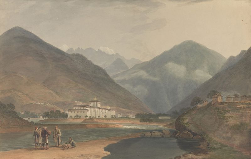 The Former Winter Capital of Bhutan at Punakha Dzong, oil on canvas by Samuel Davis
