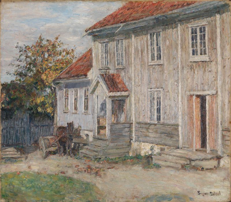 Paisagem com The Manor Undesløs at Toten de Signe Scheel, pintura a óleo