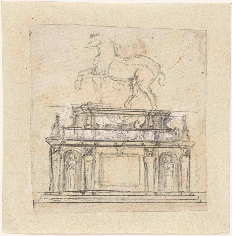 Design for an equestrian statue by Michelangelo, paper drawing
