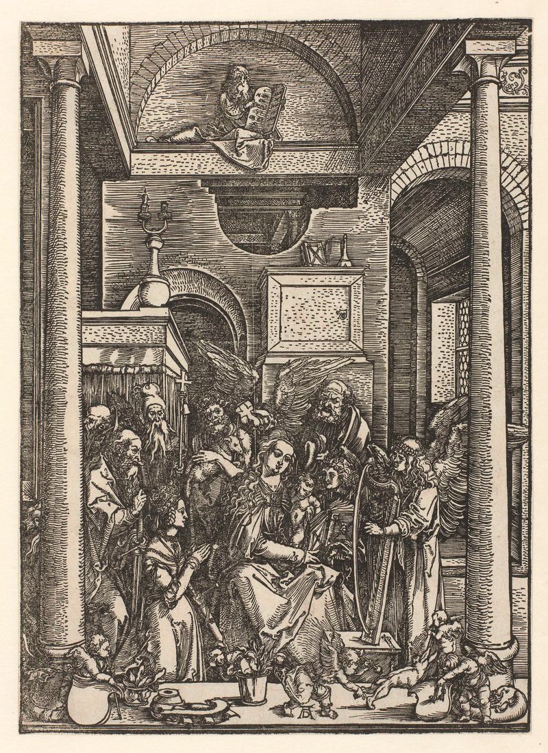 Cena religiosa com a Virgem Maria e anjos, papel de Albrecht Dürer