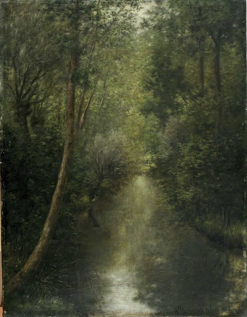 Landscape of the River Zwalm in Munkzwalm, oil painting by Albijn Van den Abeele